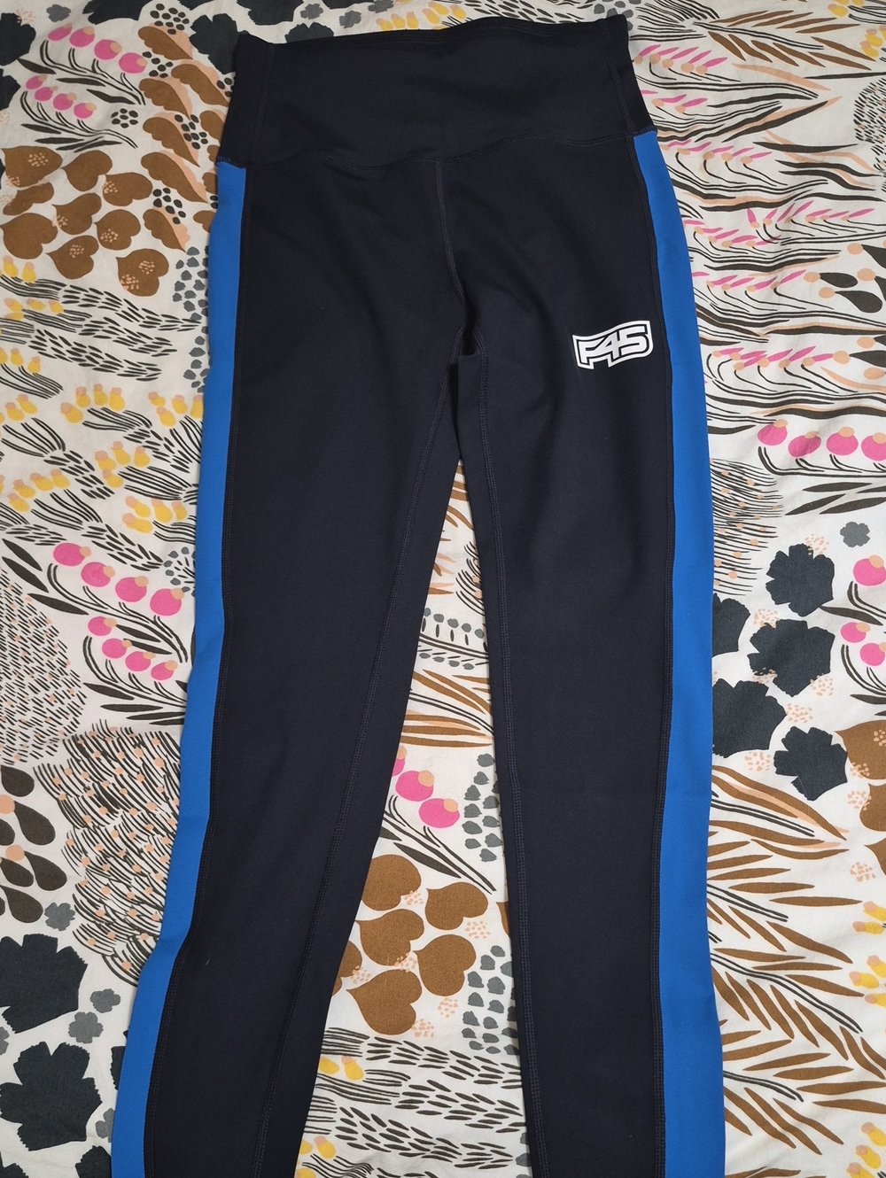 Blue And  Black F45 Coach  Leggings with Blue Side Panels